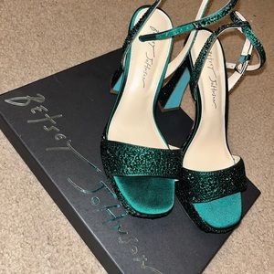 Betsy Johnson green rhinestone heels.Worn 1X for bday.Excellent condition.Size 8
